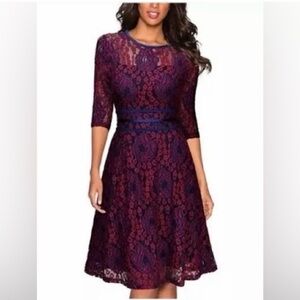 Miusol Lace Midi Dress Purple and Red